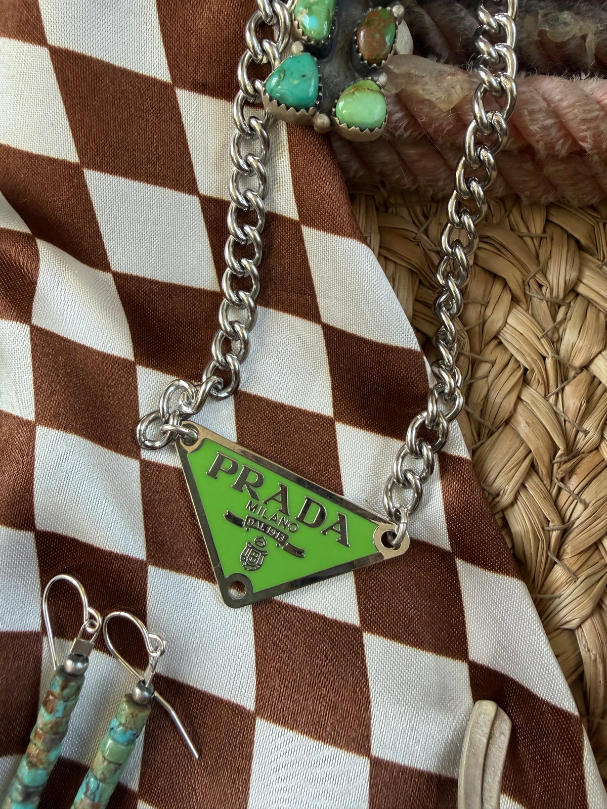 Bright Green Upcycled Prada Necklace